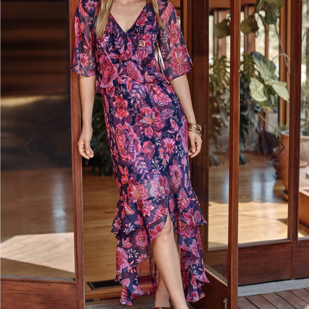 Nwt Johnny Was Jade High Low Floral Dress In Purple And Pink